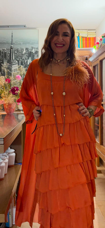 Vestido  multivolantes seda Sara