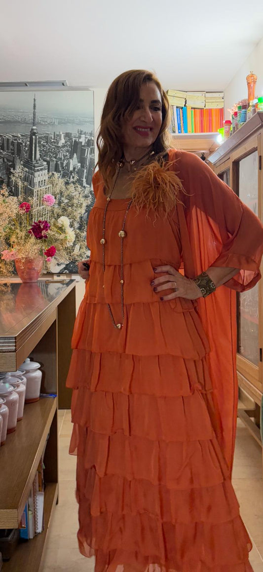 Vestido  multivolantes seda Sara