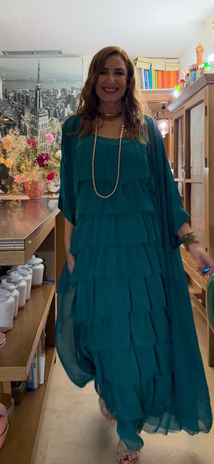 Vestido  multivolantes seda Sara